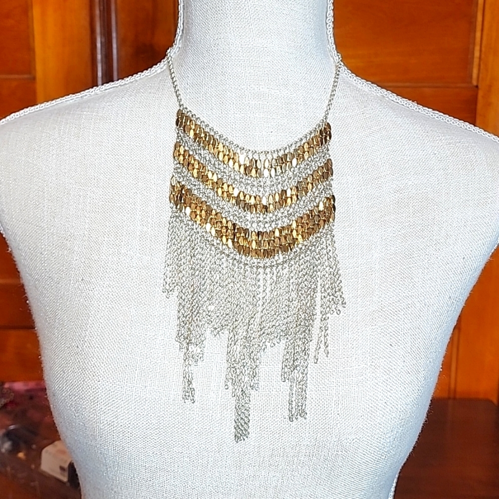 Sexy Express gold bead/ silver chain Bib necklace